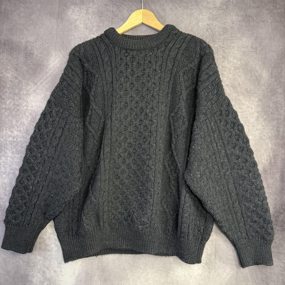 Vintage Callan Country Sweater Men's Large Gray Wool Cable Knit Ireland Made